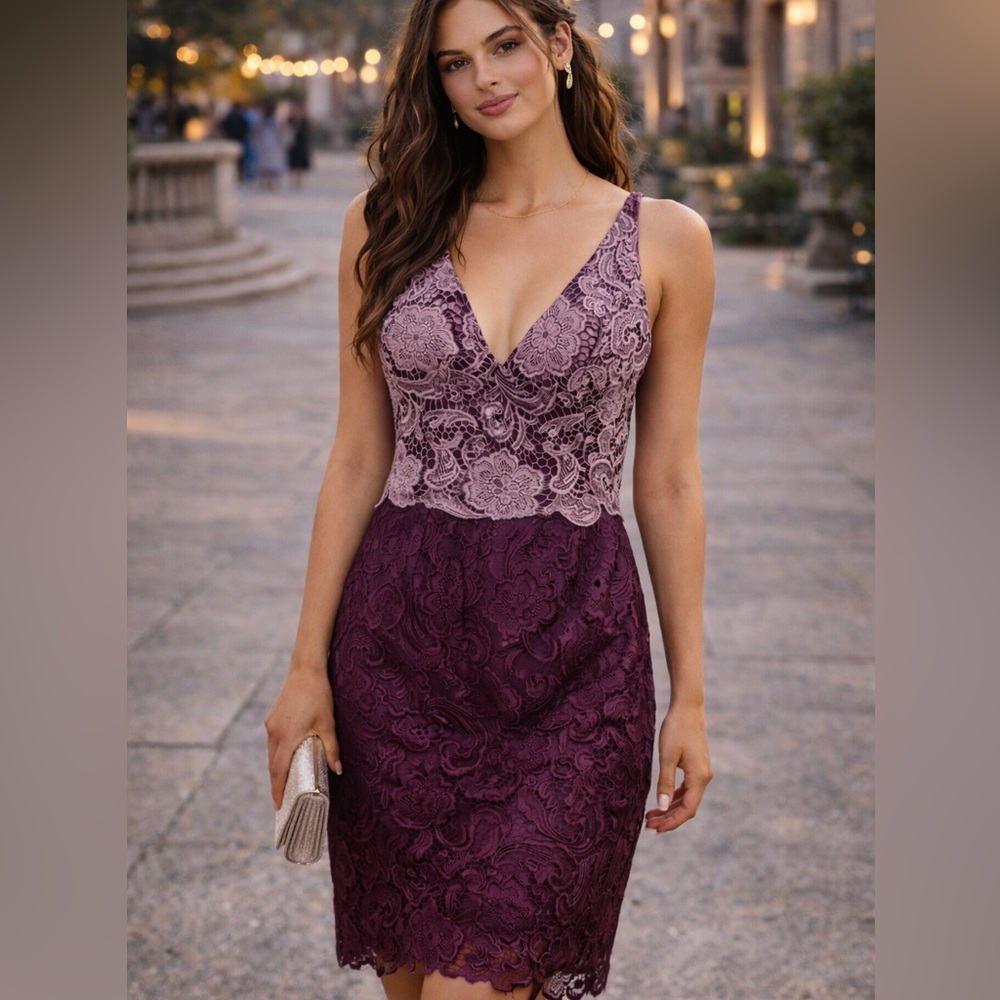 Adrianna Papell Purple Lace Cocktail Dress – Size 10